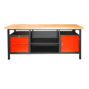 Pracovný stôl so zásuvkami, skrinkou s dvierkami a odkladacím priestorom XXL2000, antracit/červená